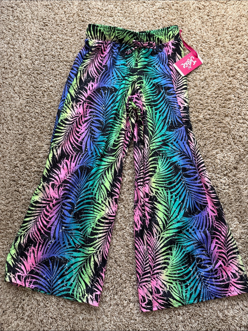 Justice Rainbow Palm-Print Wide Leg swim pants coverup